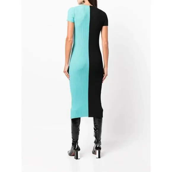 Staud Colleen Colorblock Ribbed Bodycon Dress Black Blue Womens Size Small - Picture 4 of 12